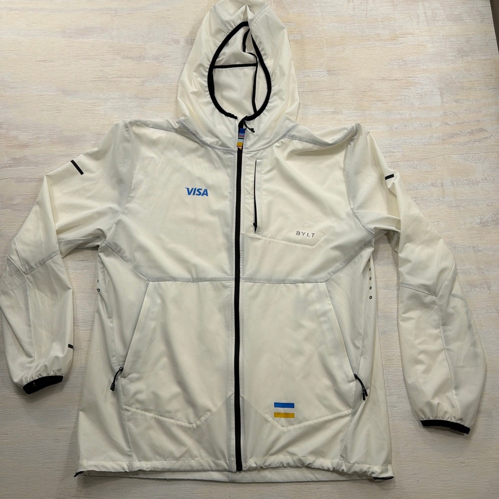 BYLT Jacket Premium Basics Visa Logo Hooded Windbreaker White Mens Size L